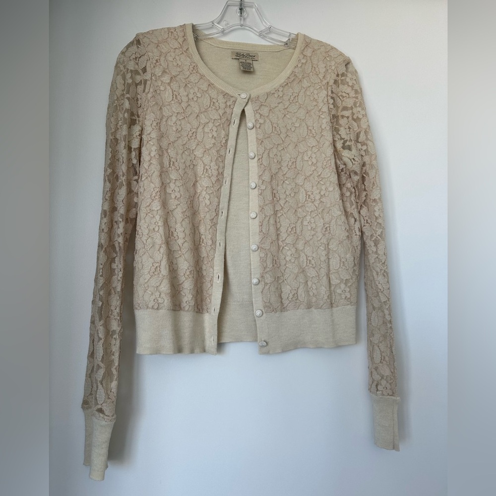 Lucky Brand cream cardigan with lace
